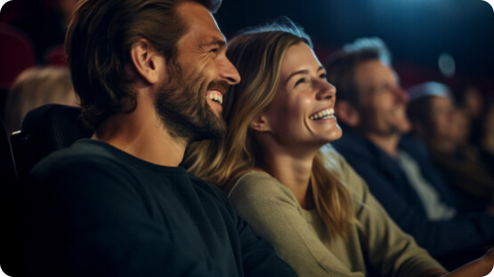 laughing couple in the cinema